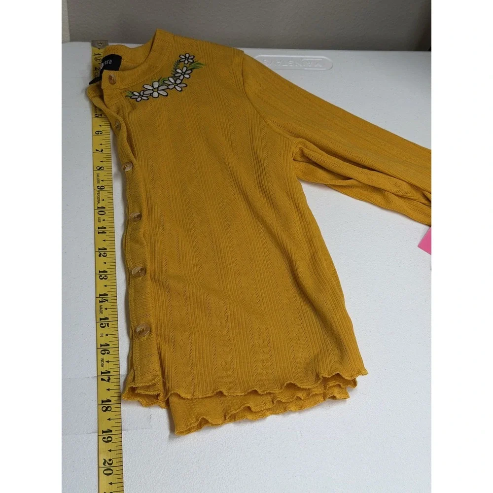 Amy Byer Sweater Girl XL 16 Yellow Daisy Embroidered Floral Cardigan Spring Boho